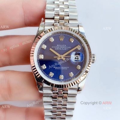 Rolex Datejust Stainless Steel Jubilee Blue Diamond Dial Watch 36mm